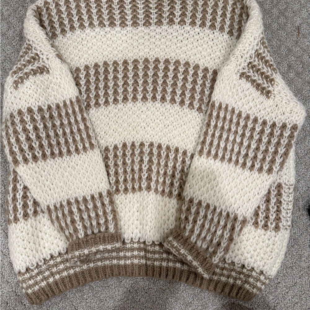 Vine & Love Cream and Brown Striped Sweater